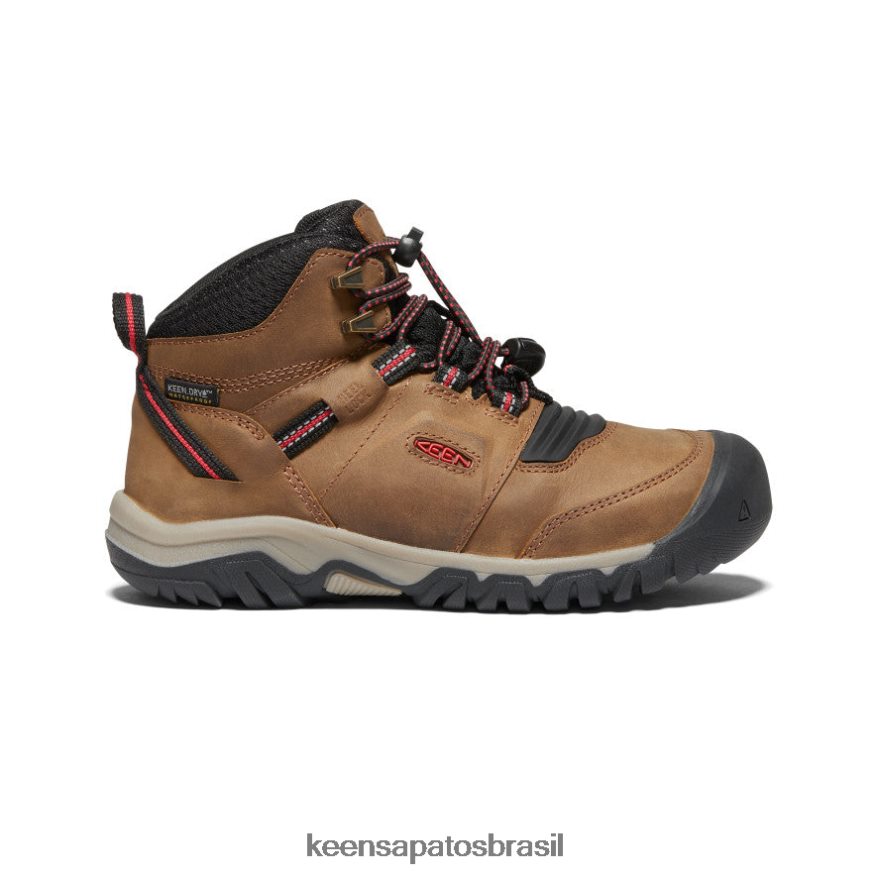 KEEN calçados J8VDXX946 bisonte/tapete vermelho bota impermeável ridge flex Crianças grandes
