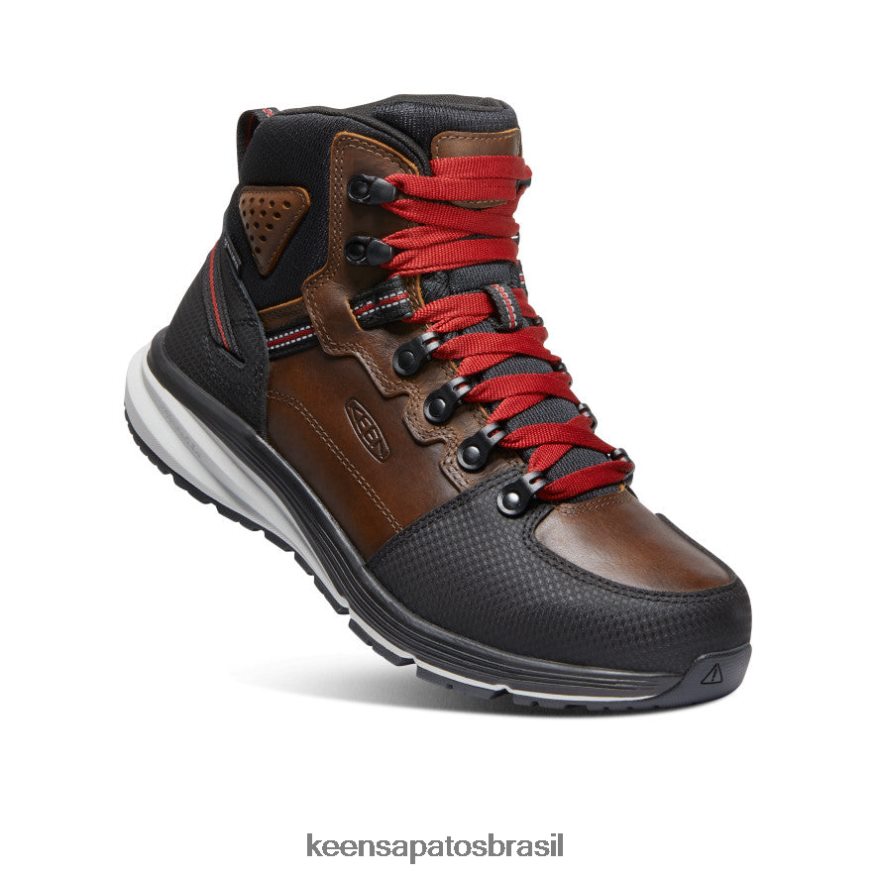 KEEN calçados J8VDXX136 tabaco/preto bota impermeável com gancho vermelho (dedo macio) homens