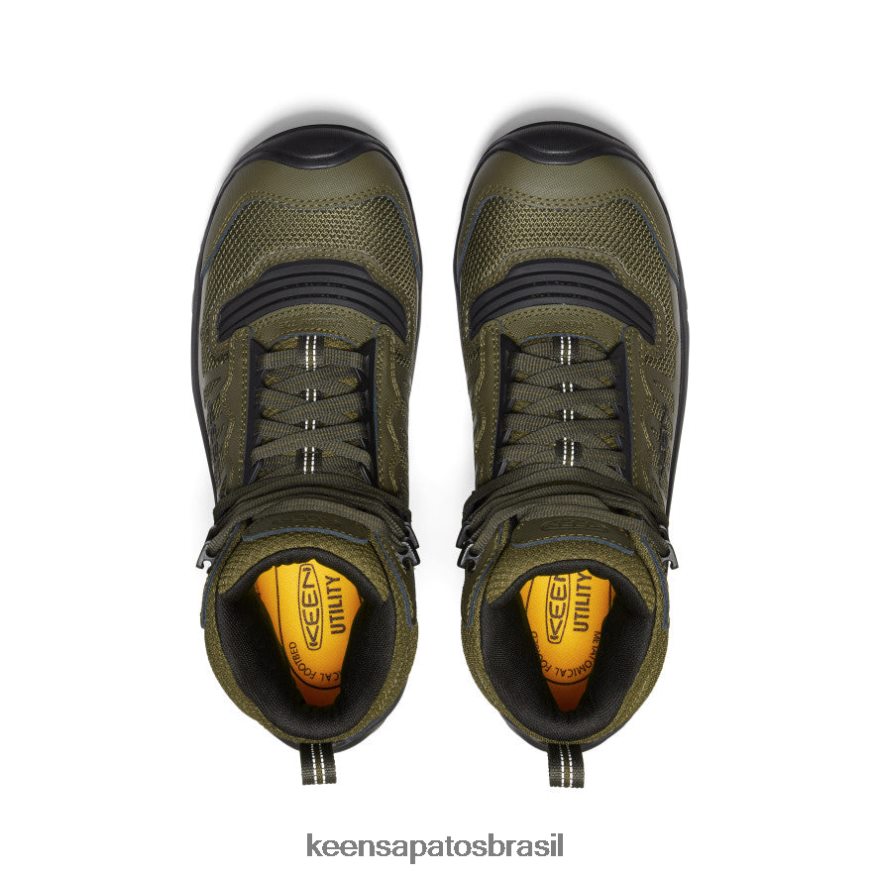 KEEN calçados J8VDXX20 azeitona escura/preta reno mid kbf à prova d'água (biqueira de fibra de carbono) homens